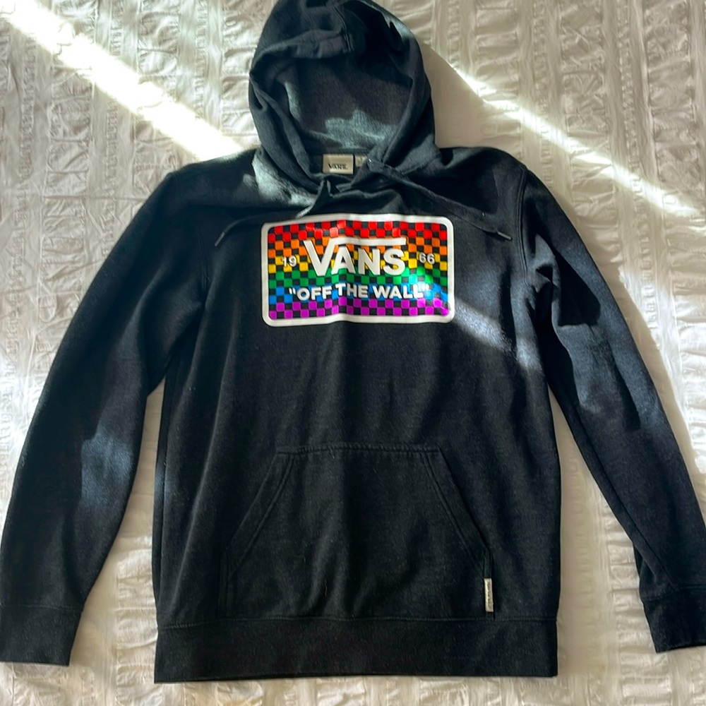 Gray Vans rainbow checkerboard adult small hoodie; gently used